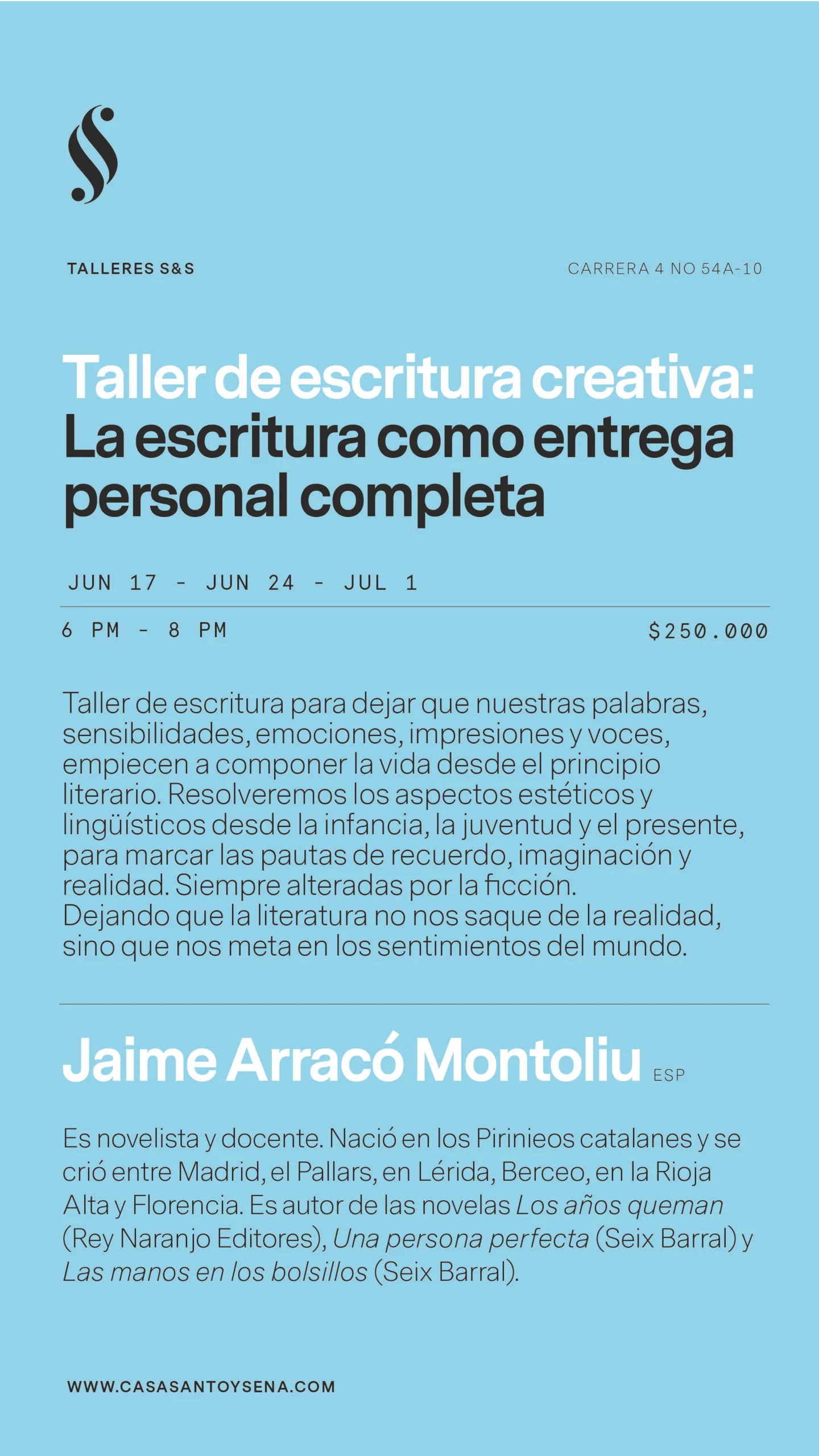Taller de escritura creativa: la escritura como entrega personal completa